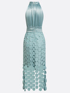 Women's Elegant Halter Neck Textured Midi Dress