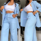 Ruffle Sleeve Blazer & Wide-Leg Pants Set – 2-Piece Business Suit