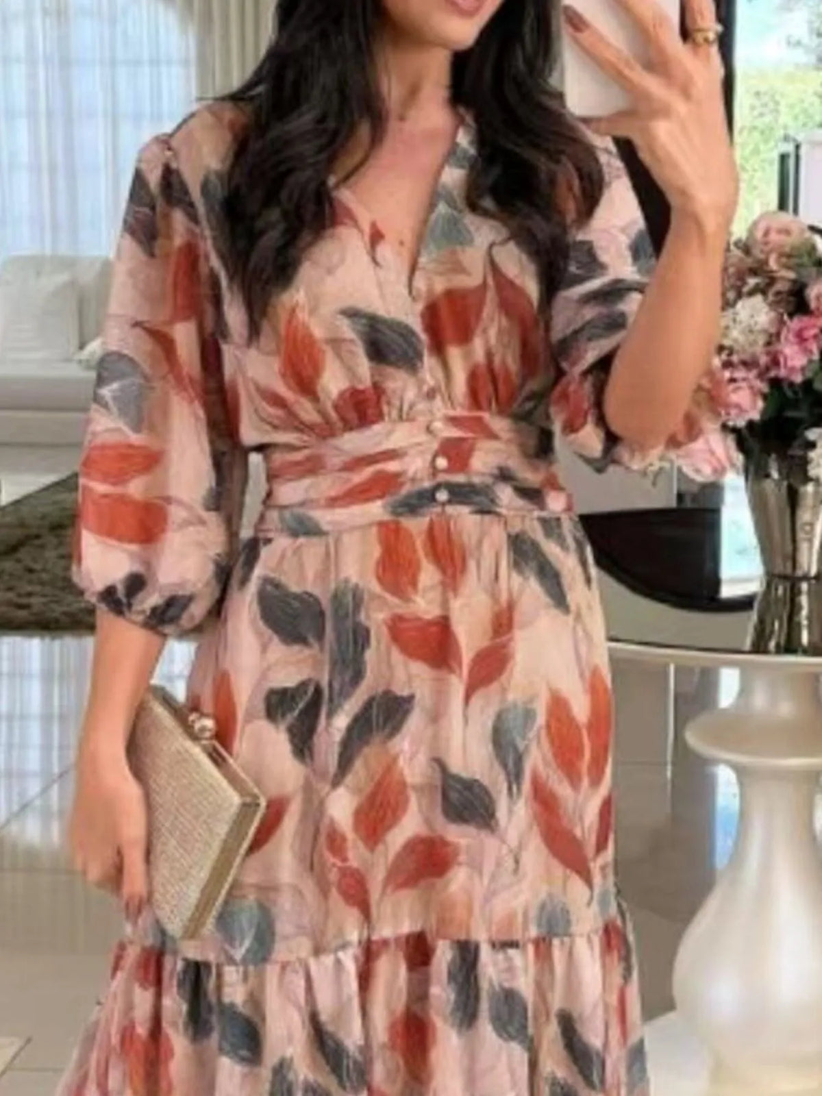 Floral V-Neck Maxi Dress with Tiered Ruffle Hem – Plus Size