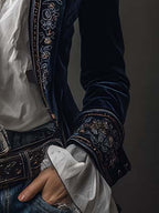 Marguerite | Navy Embroidered Longline Jacket