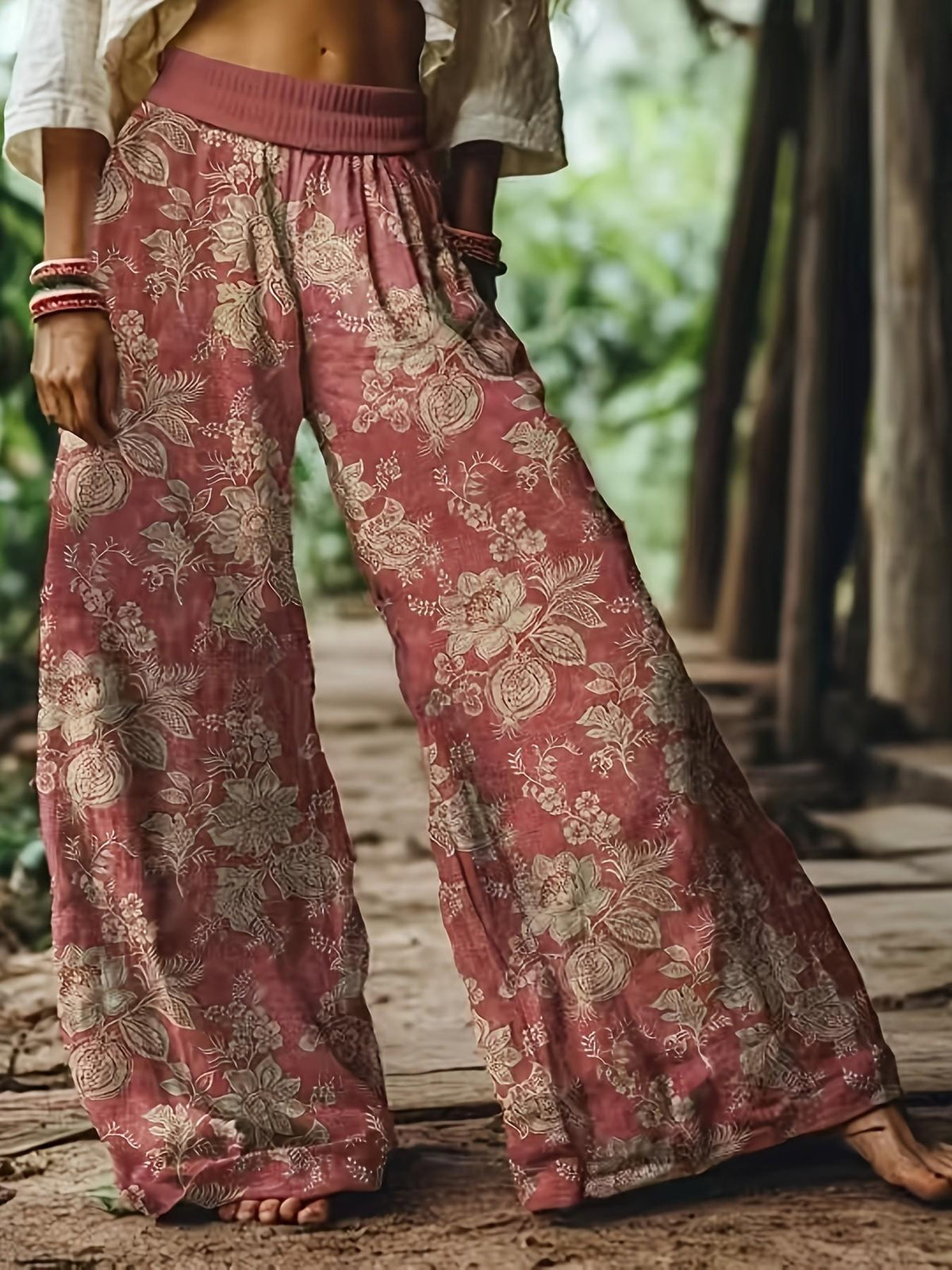 💝💝【LAST DAY SALE】Women's Casual Bohemian Style Floral Print Wide-Leg Pants