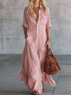 Pink Western Shirt Dress – Retro Maxi for Women