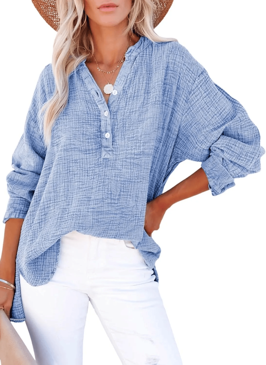 Bubble Sleeve Boyfriend Shirt – Long Sleeve Button-Up