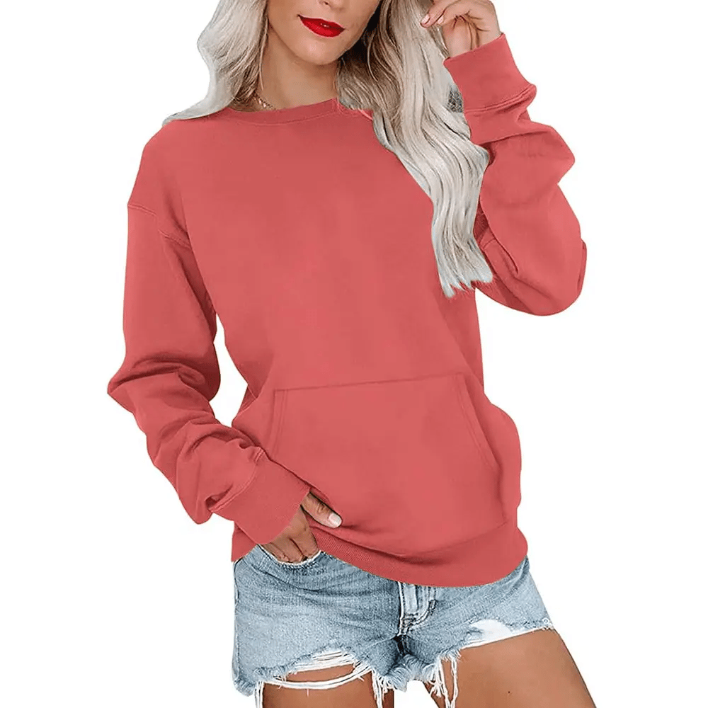 Hoodless Crewneck Sweatshirt – Kangaroo Pocket, Relaxed Fit, Lightweight Fleece