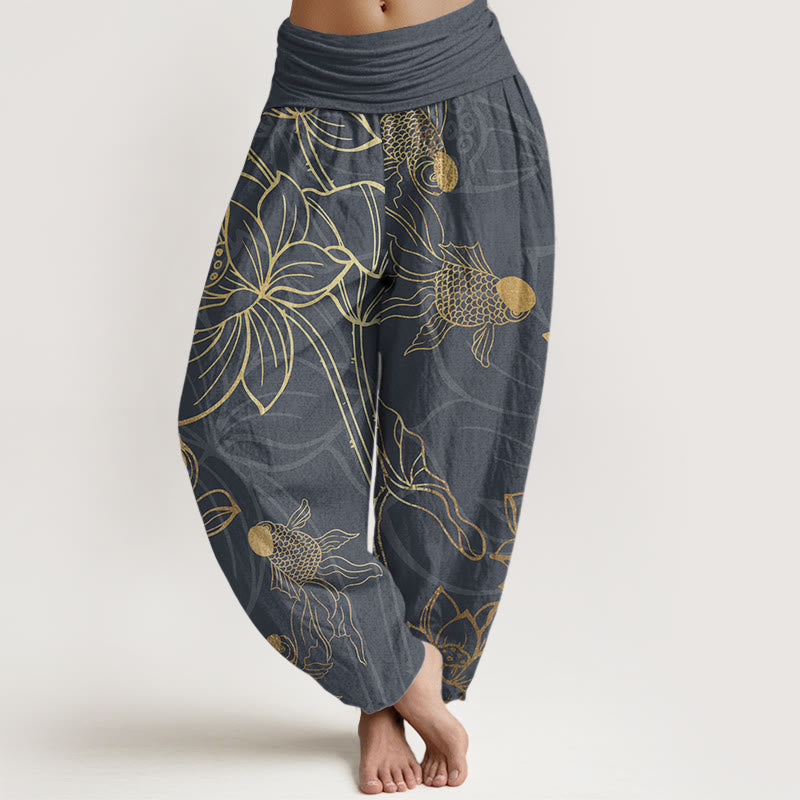Lotus & Koi Cotton Harem Pants – Relaxed Wide-Leg Comfort