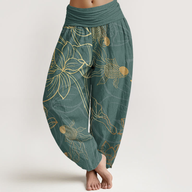 Lotus & Koi Cotton Harem Pants – Relaxed Wide-Leg Comfort