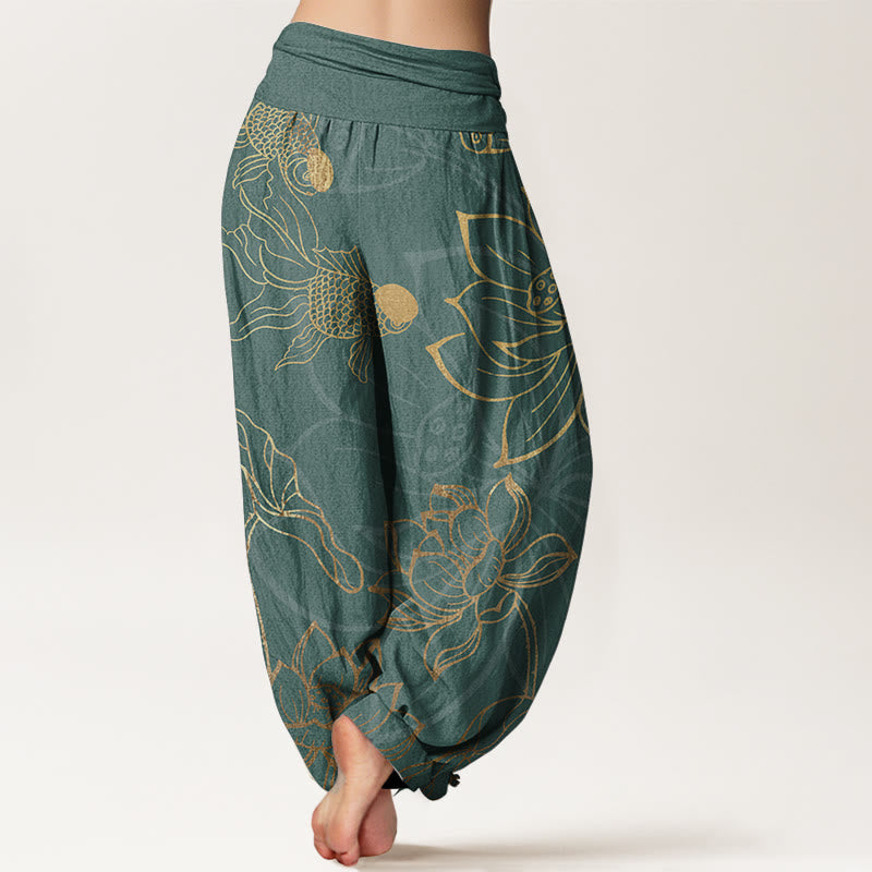 Lotus & Koi Cotton Harem Pants – Relaxed Wide-Leg Comfort