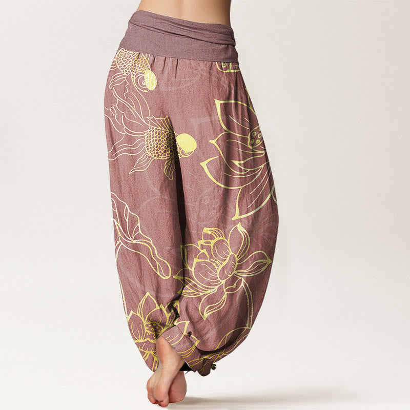 Lotus & Koi Cotton Harem Pants – Relaxed Wide-Leg Comfort
