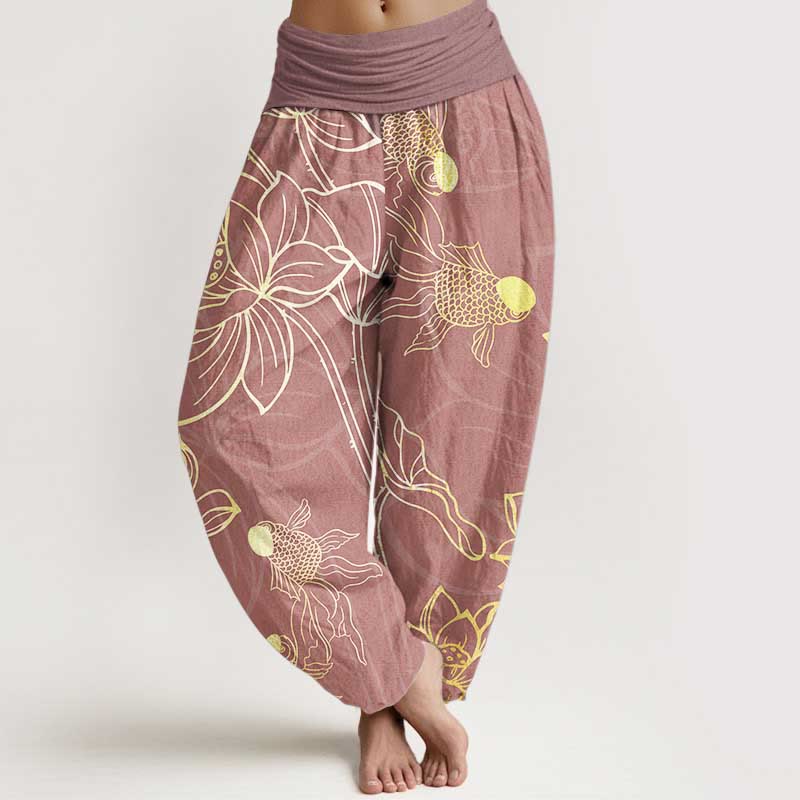 Lotus & Koi Cotton Harem Pants – Relaxed Wide-Leg Comfort