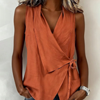 Crisscross Tie Cotton Linen Tank – V-Neck, Adjustable Side Tie, Relaxed Fit