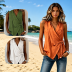 Crisscross Tie Cotton Linen Tank – V-Neck, Adjustable Side Tie, Relaxed Fit