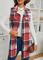 Classic Plaid Sleeveless Vest – Button-Front, Lapel Collar, Layering Essential