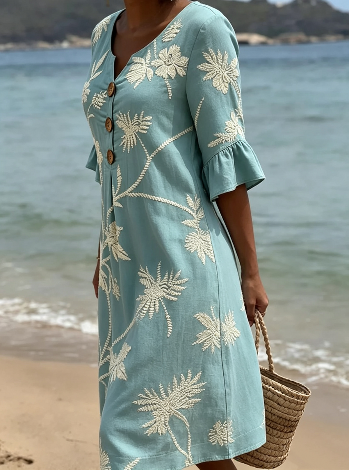 💝💝 Women's casual floral-print dress in a cotton-linen blend