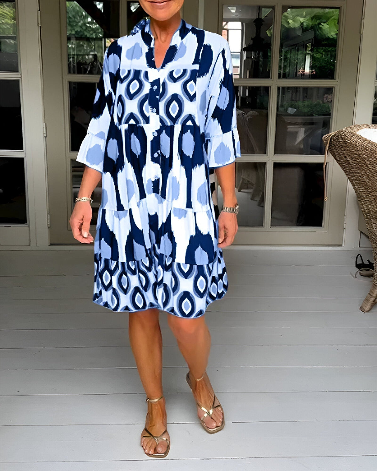 Floral Midi Dress — Women's 3/4 Sleeve A-Line Dress