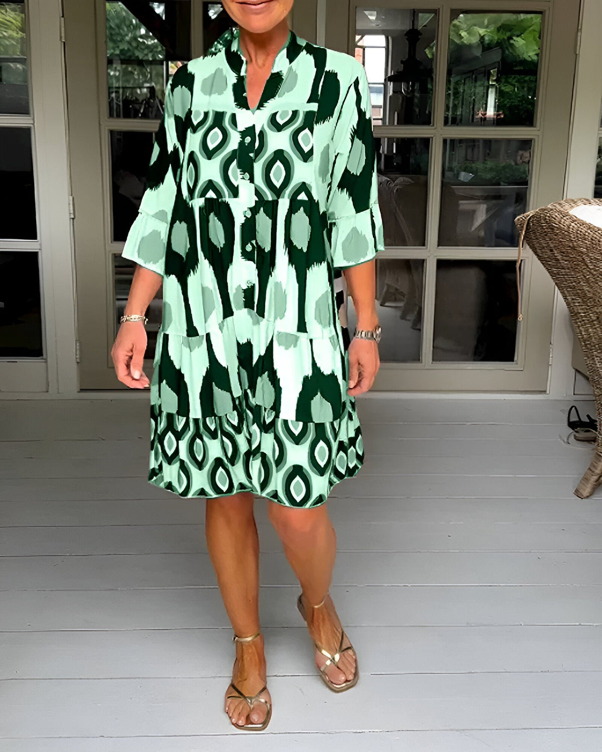 Floral Midi Dress — Women's 3/4 Sleeve A-Line Dress