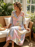 💝💝Women's floral patchwork maxi dress with a V-neck