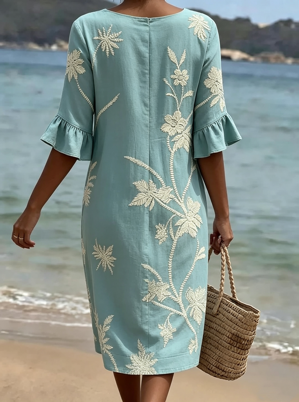 💝💝 Women's casual floral-print dress in a cotton-linen blend