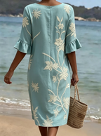 💝💝 Women's casual floral-print dress in a cotton-linen blend