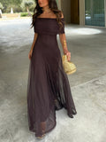 Women's One Shoulder Mesh Maxi Dress