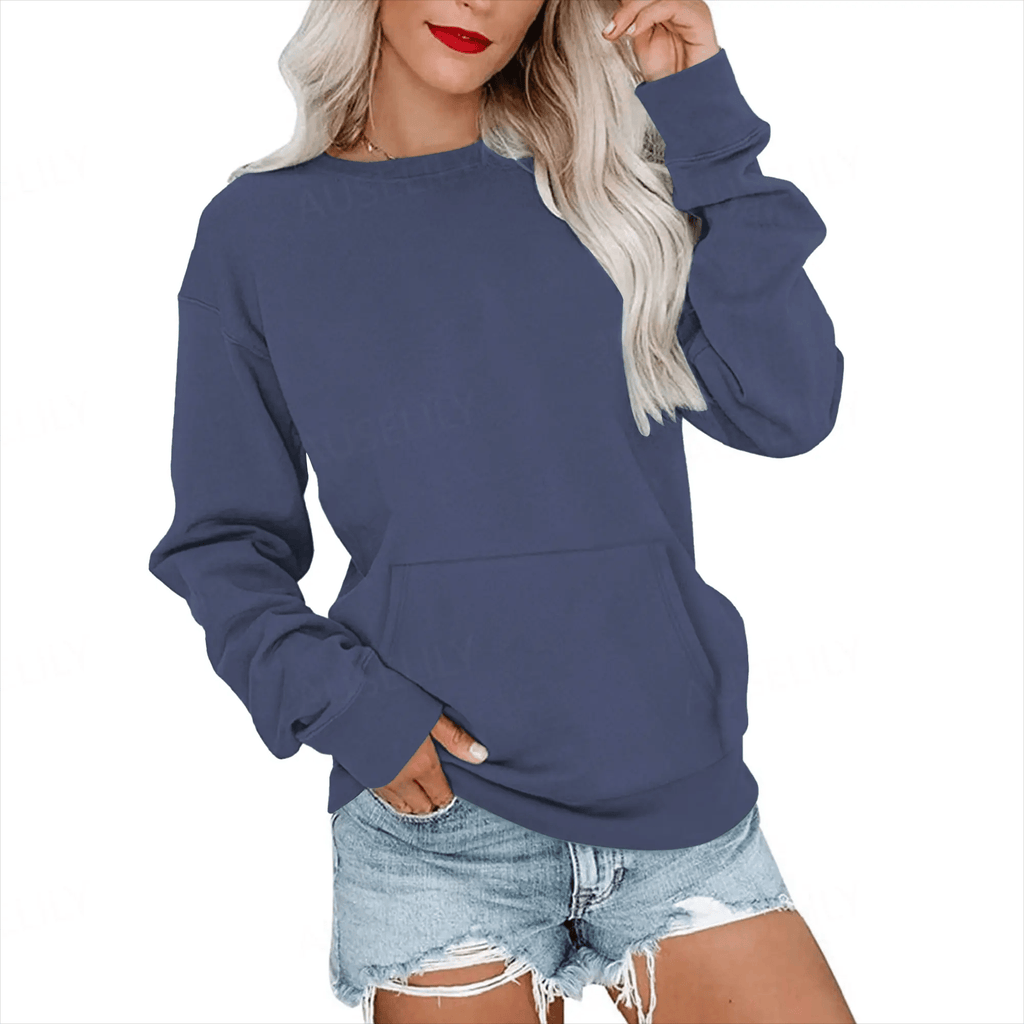 Hoodless Crewneck Sweatshirt – Kangaroo Pocket, Relaxed Fit, Lightweight Fleece
