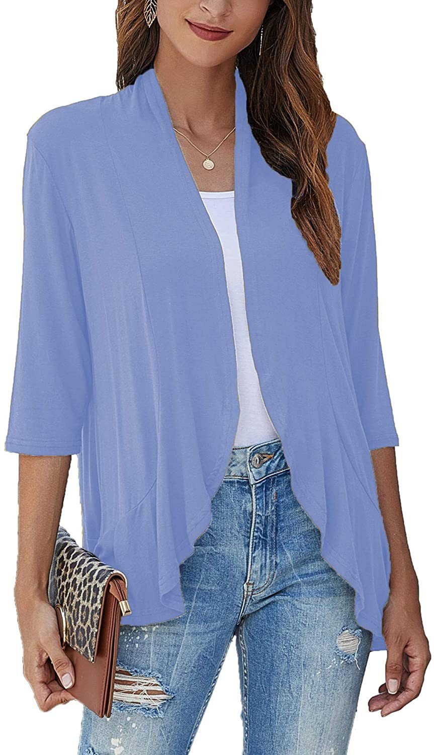 Lightweight Open Front Cardigan – Soft Rayon Blend, 3/4 Sleeve