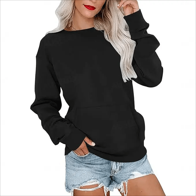 Hoodless Crewneck Sweatshirt – Kangaroo Pocket, Relaxed Fit, Lightweight Fleece