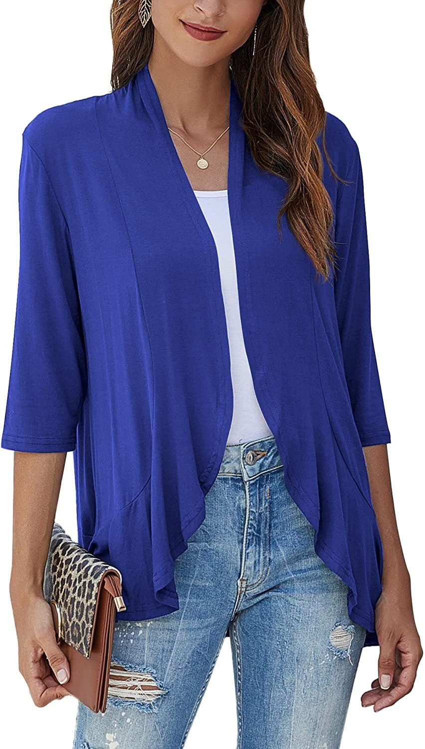 Lightweight Open Front Cardigan – Soft Rayon Blend, 3/4 Sleeve