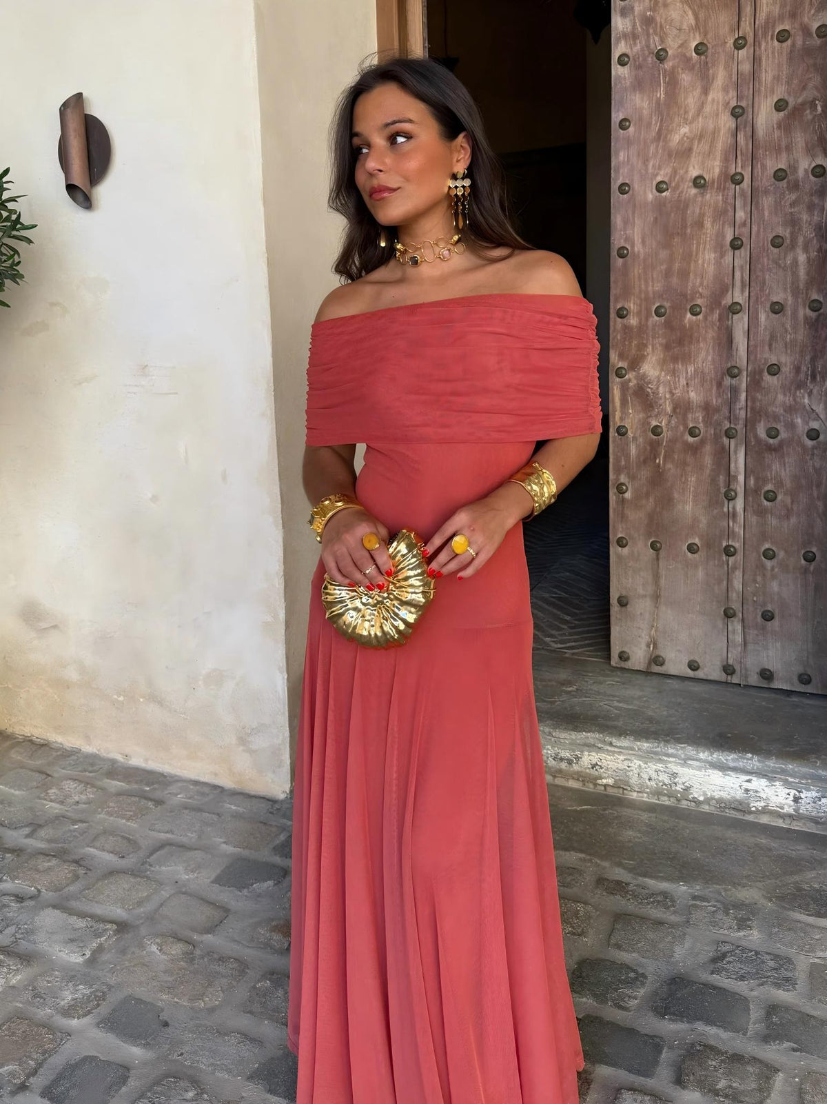 Women's One Shoulder Mesh Maxi Dress