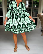 Floral Midi Dress — Women's 3/4 Sleeve A-Line Dress