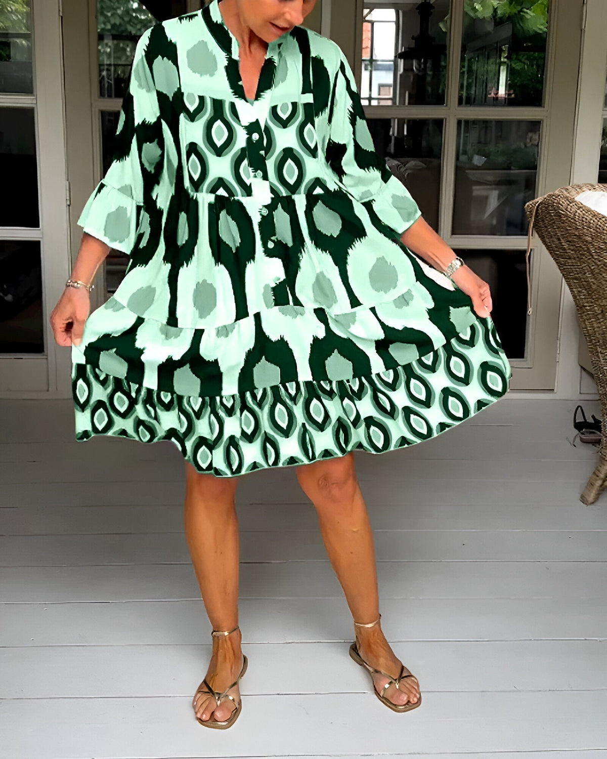 Floral Midi Dress — Women's 3/4 Sleeve A-Line Dress