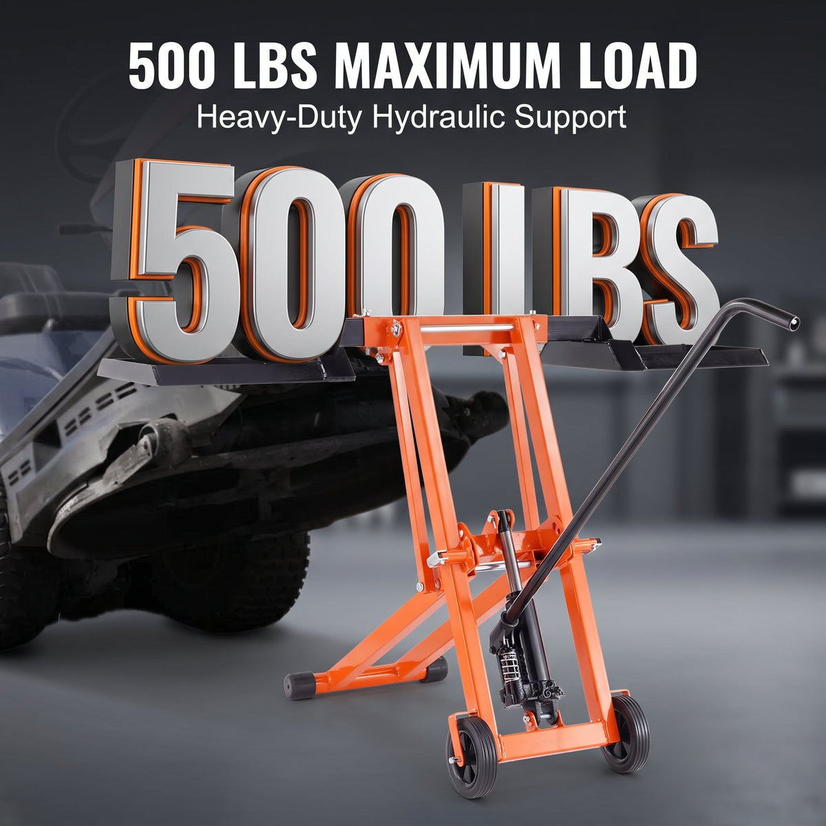 🎉Hydraulic Lawn Mower Lift, 500 LBS Load Capacity, Solid Carbon Steel Construction, Adjustable Universal Lawn Lifter