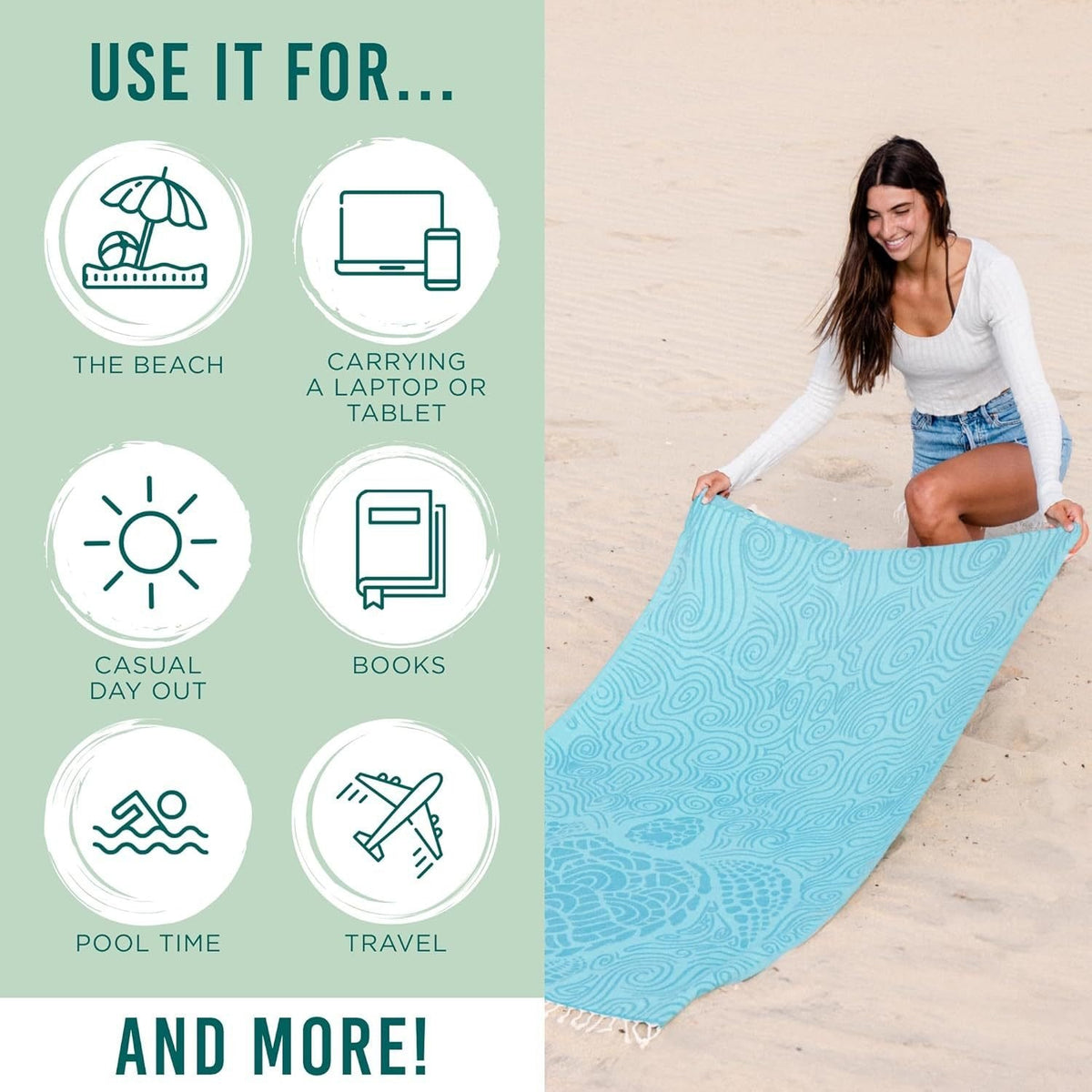 Organic Cotton Towel Backpack – 2-in-1 Convertible Beach Towel & Carry Bag, Sand-Repellent