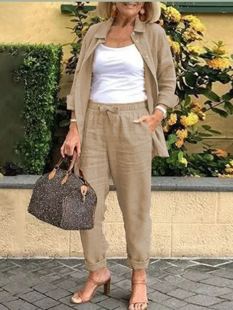 Relaxed Fit Blazer & Cropped Pants Set – 2 Piece Casual Suit