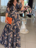 Floral V-Neck Maxi Dress with Tiered Ruffle Hem – Plus Size