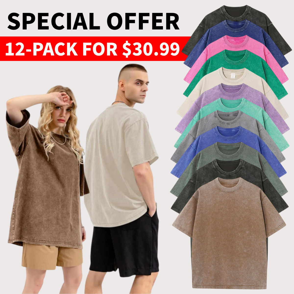 💝💝Men’s Oversized Vintage Acid-Wash T-Shirt – 100% Heavyweight Cotton Streetwear for Gym & Everyday Wear