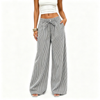 💚 Women's  Striped With Pockets Black Baggy Low Rise Wide Leg Pants