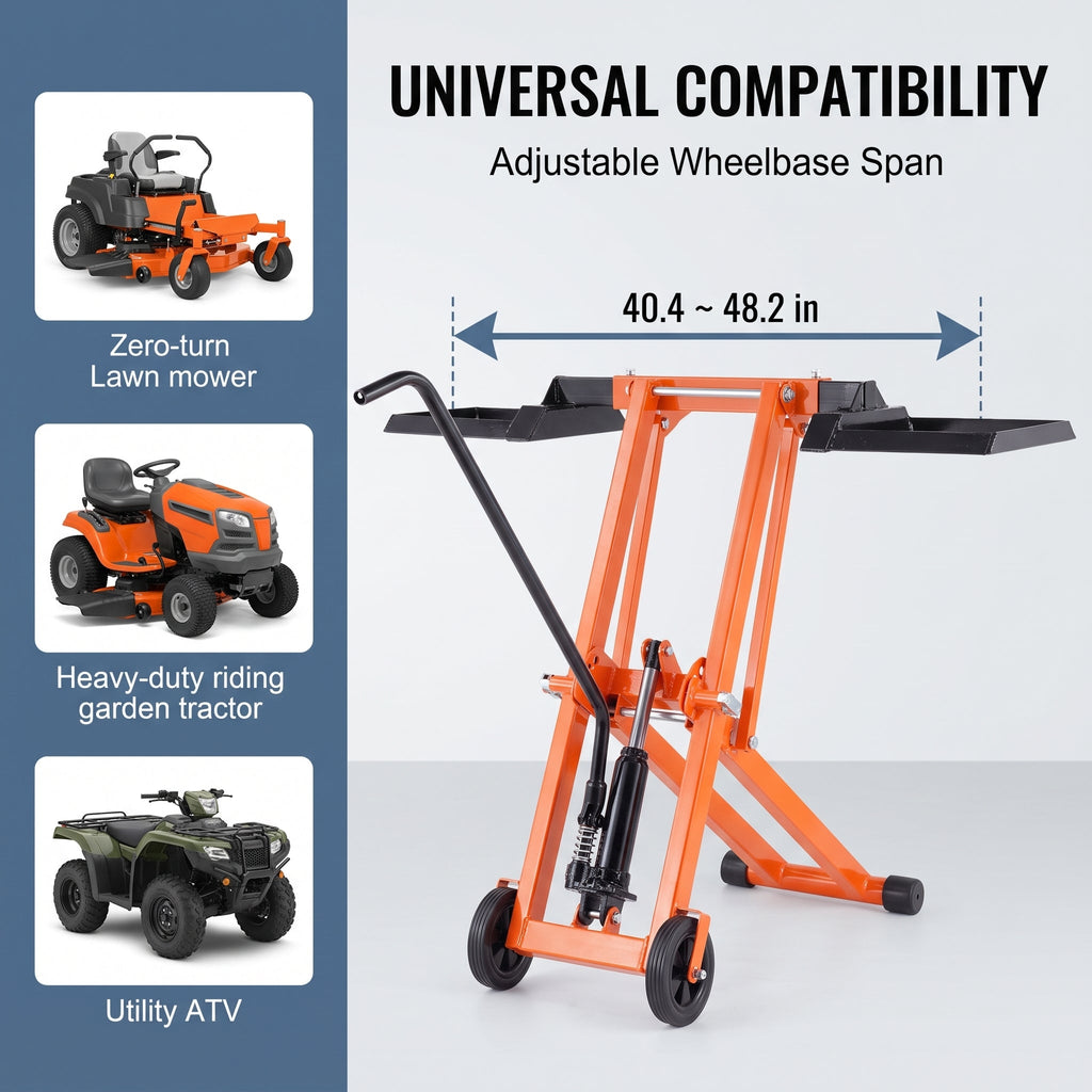 🎉Hydraulic Lawn Mower Lift, 500 LBS Load Capacity, Solid Carbon Steel Construction, Adjustable Universal Lawn Lifter