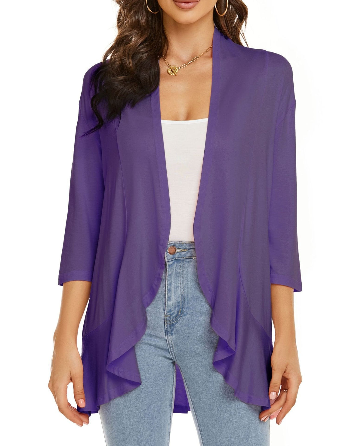 Lightweight Open Front Cardigan – Soft Rayon Blend, 3/4 Sleeve