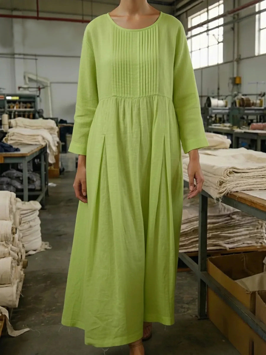 Timeless Pleated Linen Tea-Length Dress