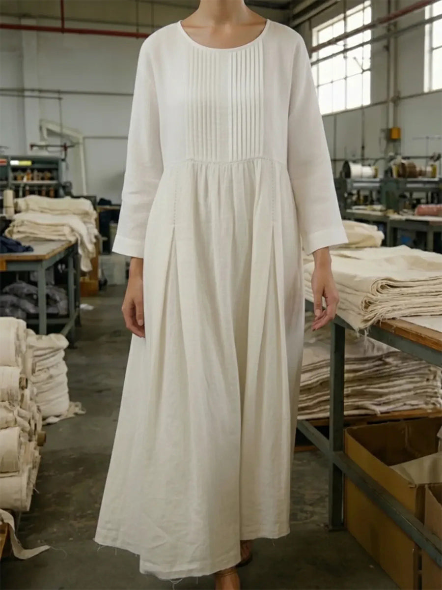 Timeless Pleated Linen Tea-Length Dress