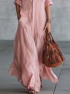Pink Western Shirt Dress – Retro Maxi for Women