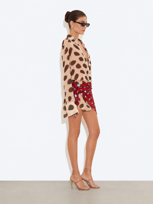 Aura Watercolor Wrap Dress – Asymmetric Hem