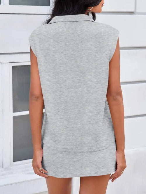 2 Piece Active Skirt Set – Sleeveless Half Zip Top & Athletic Skort