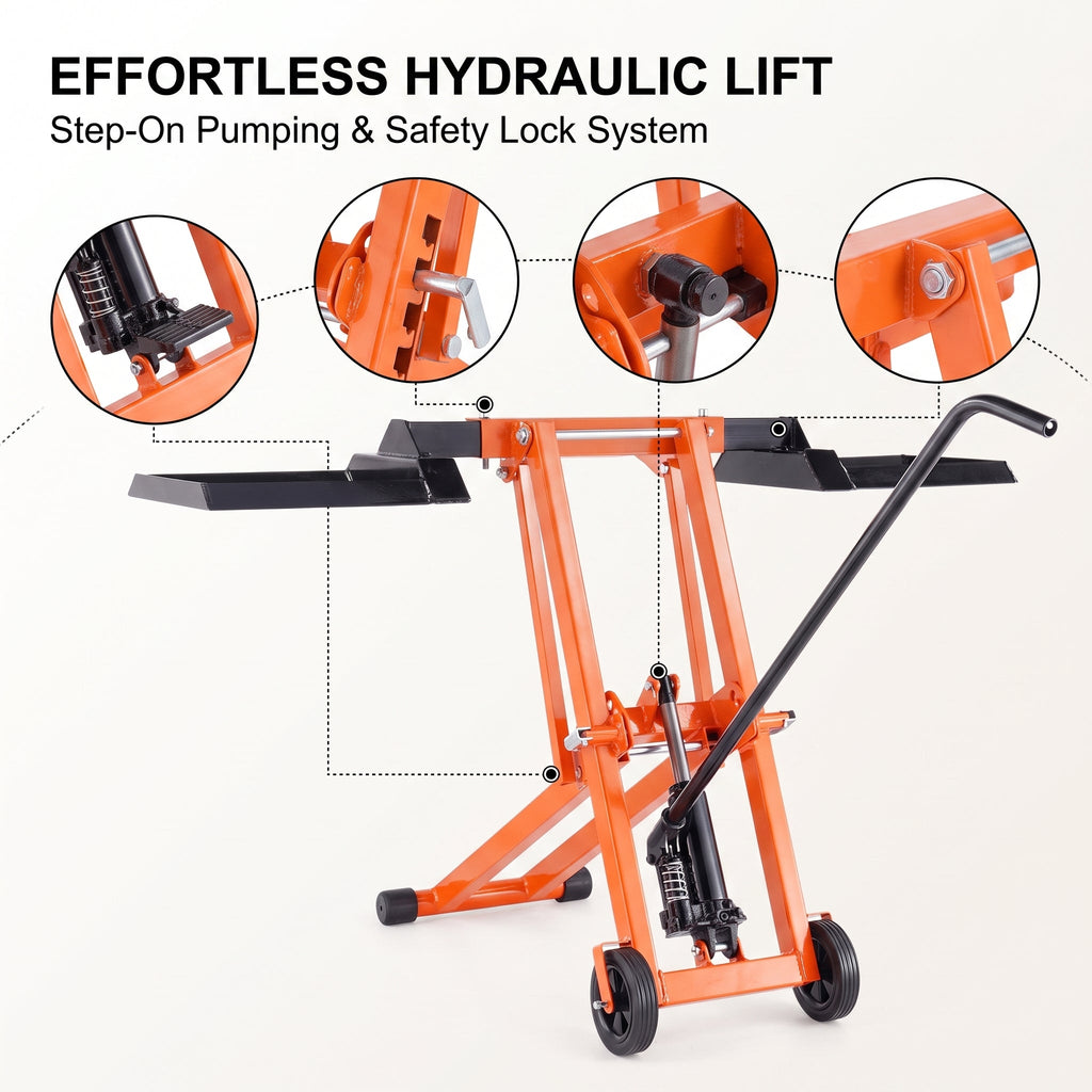 🎉Hydraulic Lawn Mower Lift, 500 LBS Load Capacity, Solid Carbon Steel Construction, Adjustable Universal Lawn Lifter