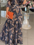 Floral V-Neck Maxi Dress with Tiered Ruffle Hem – Plus Size