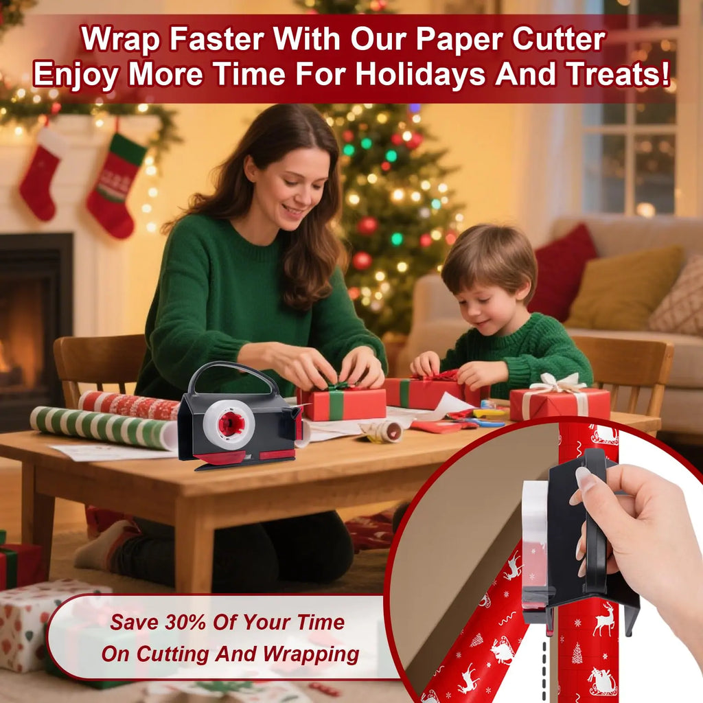 VEEVEO Dual-Use Wrapping Cutter & Tape Dispenser Kit, 4 Tapes, 2 Blades