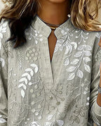 Embroidered Mandarin Collar Blouse – Artisanal Floral Long Sleeve Top