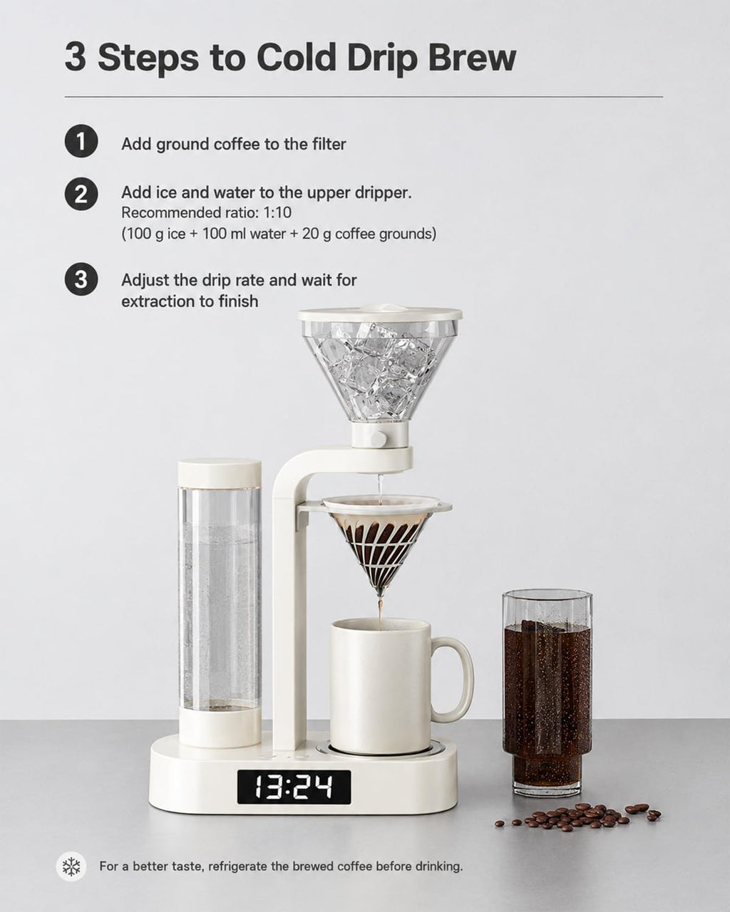 💥Factory Direct Sale💥Coffee Alarm Clock Maker Bedside Dual Mode Extractor 500ml Glass Water Tank