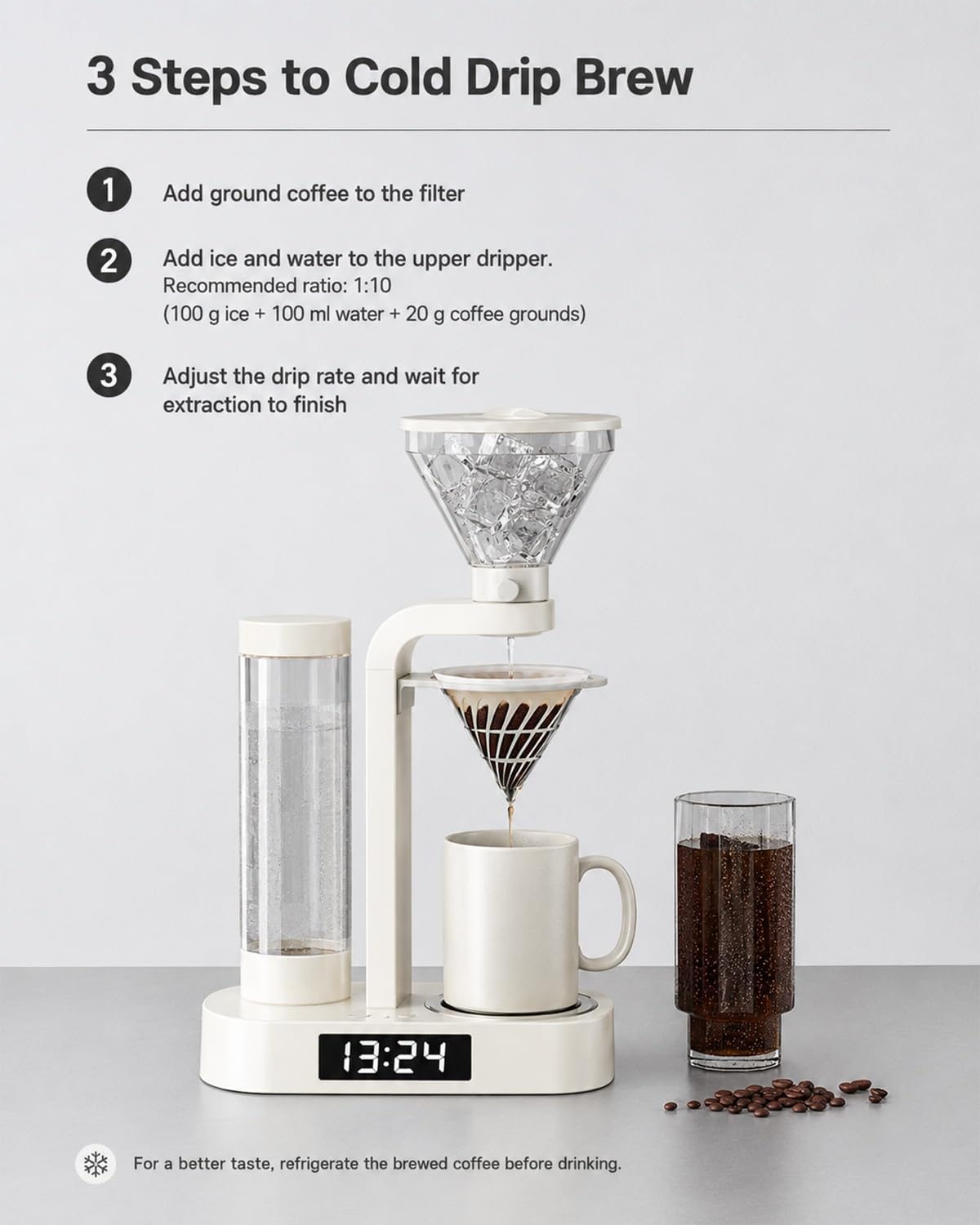 💥Factory Direct Sale💥Coffee Alarm Clock Maker Bedside Dual Mode Extractor 500ml Glass Water Tank