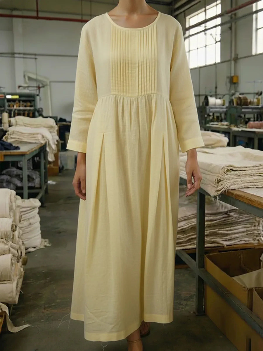 Timeless Pleated Linen Tea-Length Dress